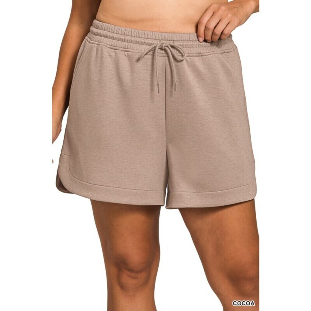 ROP-4074X5 C Zenana Plus Scuba Elastic Waist Shorts W/ Pocket Cocoa Plus Sizes